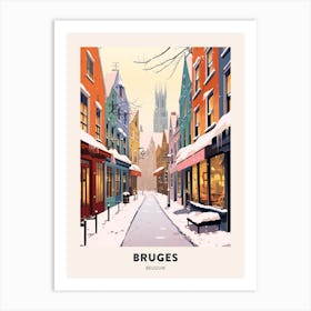 Vintage Winter Travel Poster Bruges Belgium 2 Art Print