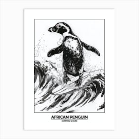 Penguin Surfing Waves Poster Art Print