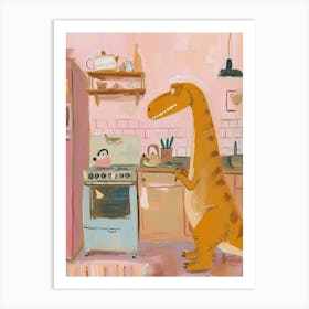 Dinosaur Cooking In The Kitchen Painting 1 Art Print