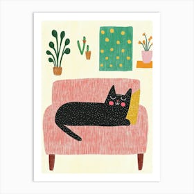 Black Cat On the Couch Colorful Art Print