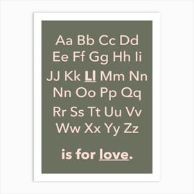 Abc Alphabet Love Children's Sage Art Print