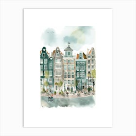 Amsterdam Houses Green Watercolour Art Print