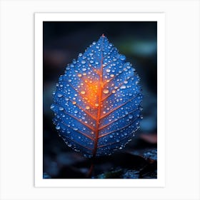 Blue Leaf With Dew Drops 1 Art Print