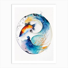 Fish 2 Yin And Yang Watercolour Art Print