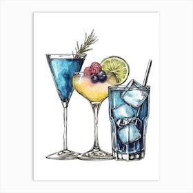 Watercolour Cocktail Selection Sketch Art Print