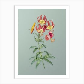 Vintage Turban Lily Botanical Art on Mint Green n.0080 Art Print