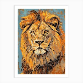 African Lion Relief Illustration Portrait 2 Art Print