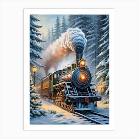 Christmas Train on Rail Art Print