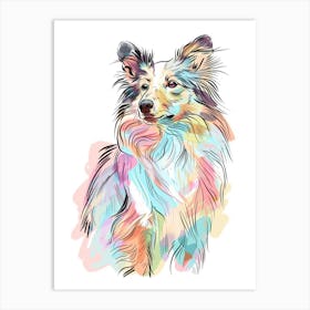 Shetland Sheepdog Dog Pastel Line Illustration  4 Art Print