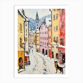 Cat In The Streets Of Innsbruck   Austria With Snow 2 Art Print