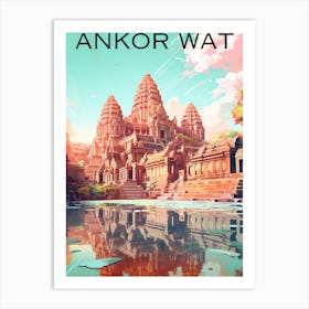 Colourful Cambodia travel poster Ankor Wat Art Print