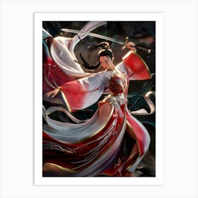 Asian Female Warrior Sword Dance #3 Art Print