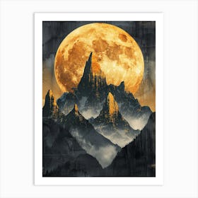 Full Moon Over Mountains Art Print