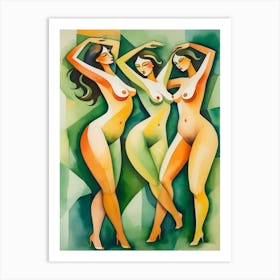 Three Nudes Watercolor Painting Art Print