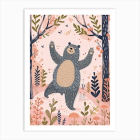 Sloth Bear Dancing In The Woods Storybook Illustration 4 Art Print