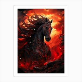 Black Horse In Flames Art Print