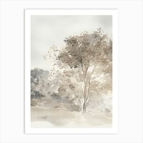 Neutral Landscape Watercolour Tree Vintage 2 Art Print