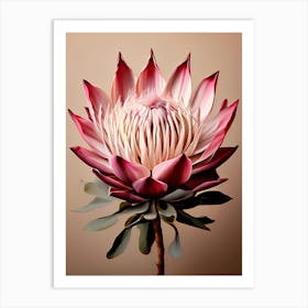 A Digital Painting Of A Large Protea Flower Centered In The Composition Against A Solid Beige Backg (2) Art Print