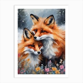 Foxes in Love in Winter Art Print