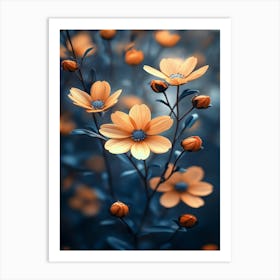 Orange Flowers Wallpaper Art Print