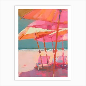 Pink Umbrellas On The Beach 5 Art Print