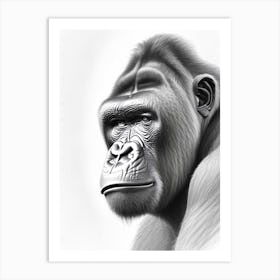 Gorilla With Thinking Face Gorillas Greyscale Sketch 1 Art Print