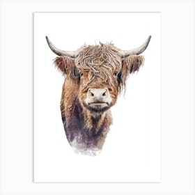 Scottish Highland Cow Watercolor Painting Portrait Art Print