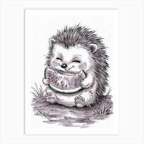 Hedgehog Eating Watermelon Art Print