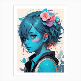 Anime Girl With Flowers Art Print