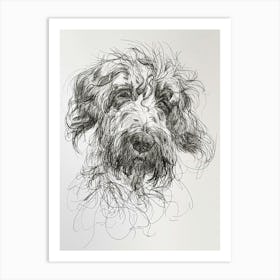 Long Hair Furry Dog Line Sketch 1 Art Print