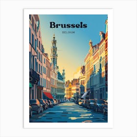 Brussels Belgium Sunset Travel Illustration Art Print