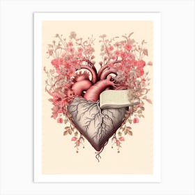 Blush Pink Floral Tree Heart Vintage  3 Art Print