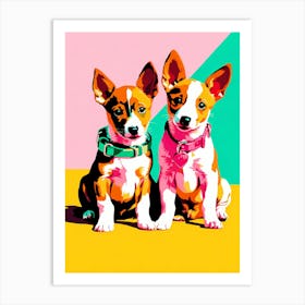 'Basenji Pups' , This Contemporary art brings POP Art and Flat Vector Art Together, Colorful, Home Decor, Kids Room Decor, Animal Art, Puppy Bank - 7th Art Print