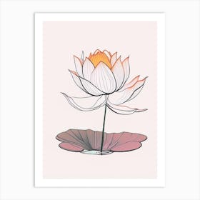 Blooming Lotus Flower In Pond Minimal Line Drawing 6 Art Print