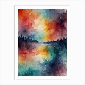 Watercolor Sunset Over Lake 1 Art Print