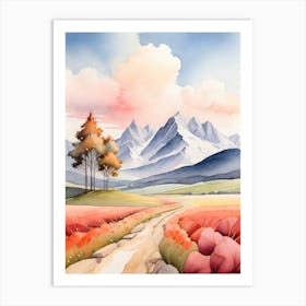 Tranquil Mountains In Minimalist Watercolor Vertical Composition 26 Art Print