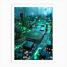 Abstract Concept Of A Cyberspace Landscape Motherboard Serving As Glowing Landscape Chips Function (5) Art Print