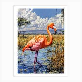 Greater Flamingo African Rift Valley Tanzania Tropical Illustration 2 Art Print