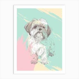 Shih Tzu Dog Pastel Line Watercolour Illustration  2 Art Print