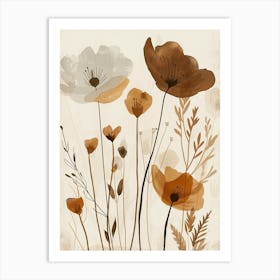 Flowers In Beige, Brown And White Tones, Using Simple Shapes In A Minimalist And Elegant 8 Art Print