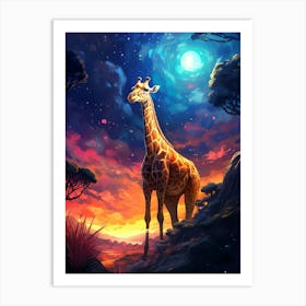 Giraffe At Night Art Print