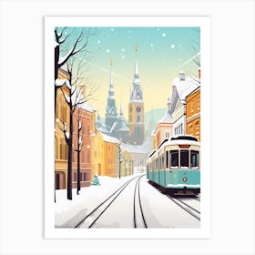 Vintage Winter Travel Illustration Krakow Poland 4 Art Print