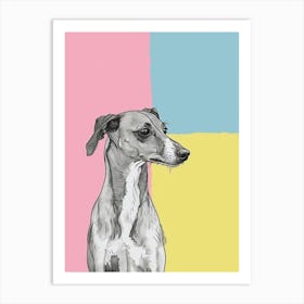 Greyhound Dog Pastel Line Watercolour Illustration  3 Art Print