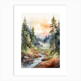 Taiga watercolor landscape, high quality watercolor forest background.19 Art Print