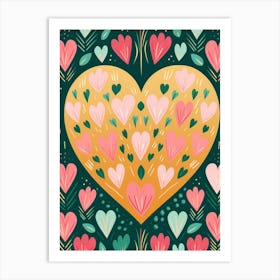 Flower Hearts Blush Pink Art Print