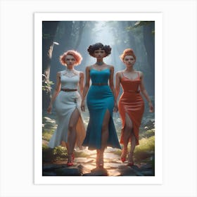 Three Women In A Forest Art Print