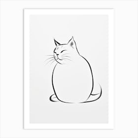 Black And White Ink Cat Line Drawing 5 Art Print