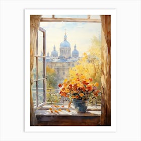 Window View Of Kiev Ukraine In Autumn Fall, Watercolour 3 Art Print