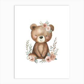 Teddy Bear With Flowers Art Print