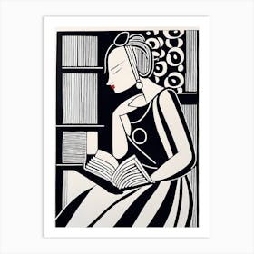 Just a girl who loves to read, Lion cut inspired Black and white Stylized portrait of a Woman reading a book, reading art, book worm, Reading girl 215 Art Print